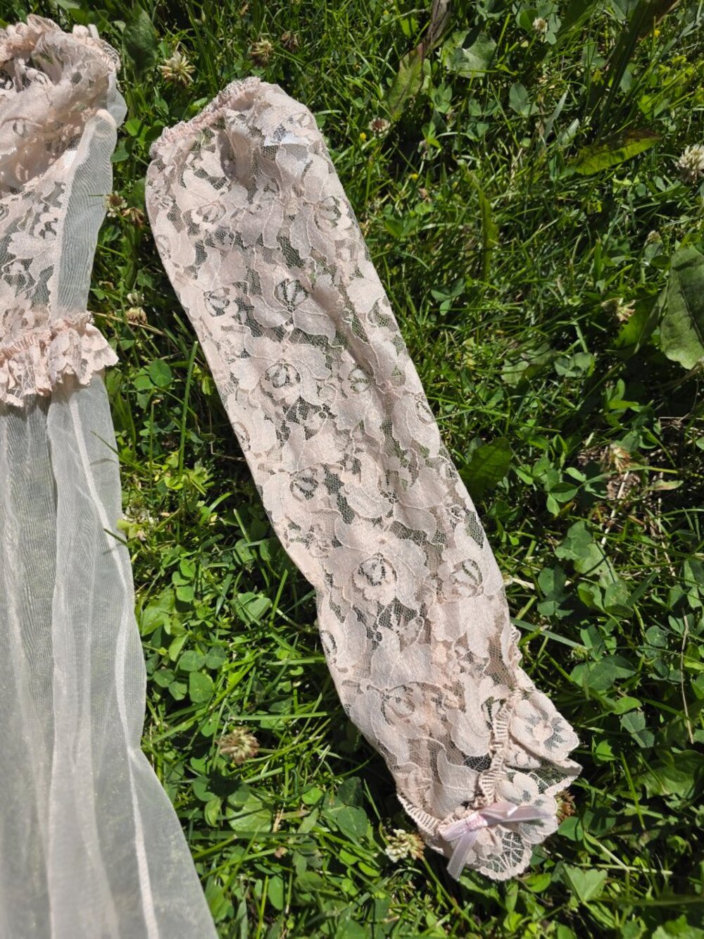 Vintage Ren Fair Fairy Coquette Western Festival Sheer Lace Empire Waist Dress - Picture 12 of 15